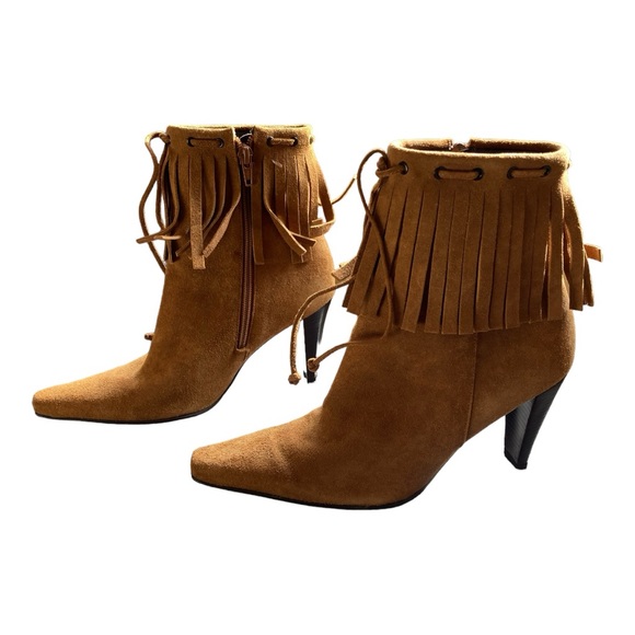 Tan Suede Fringed Ankle Boot - Picture 2 of 6